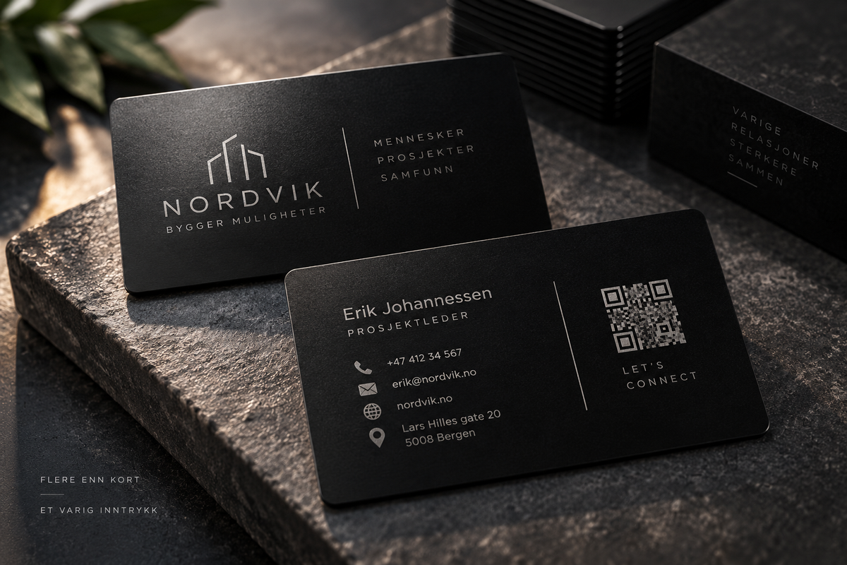 Personlige visittkort i aluminium med logo – 60 stk. – Veyra