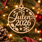 Personlige julekuler i tre med navn – Familiepakken