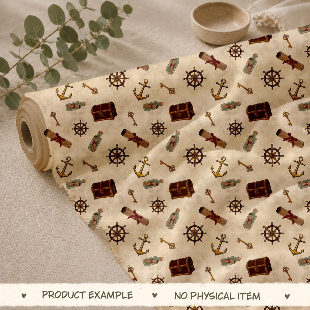 Treasure Hunt Seamless Pattern, Pirate Digital Design, Nautical Kids Fabric, Hand Drawn