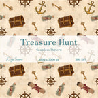 Treasure Hunt Seamless Pattern, Pirate Digital Design, Nautical Kids Fabric, Hand Drawn