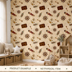 Treasure Hunt Seamless Pattern, Pirate Digital Design, Nautical Kids Fabric, Hand Drawn