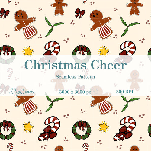 Christmas Cheer Seamless Pattern, Hand-Drawn Christmas Digital Design
