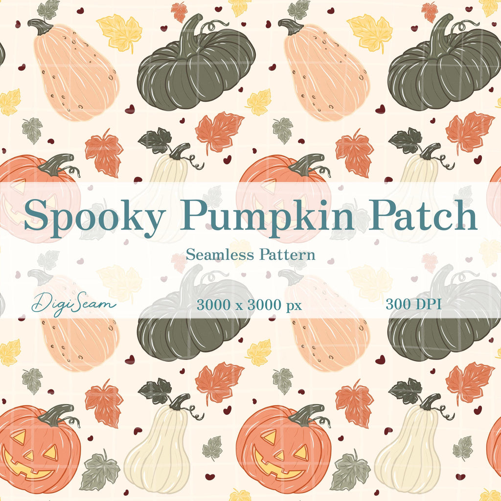 Spooky Pumpkin Patch Seamless Pattern, Hand-Drawn Halloween Digital Design