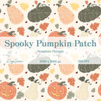 Spooky Pumpkin Patch Seamless Pattern, Hand-Drawn Halloween Digital Design