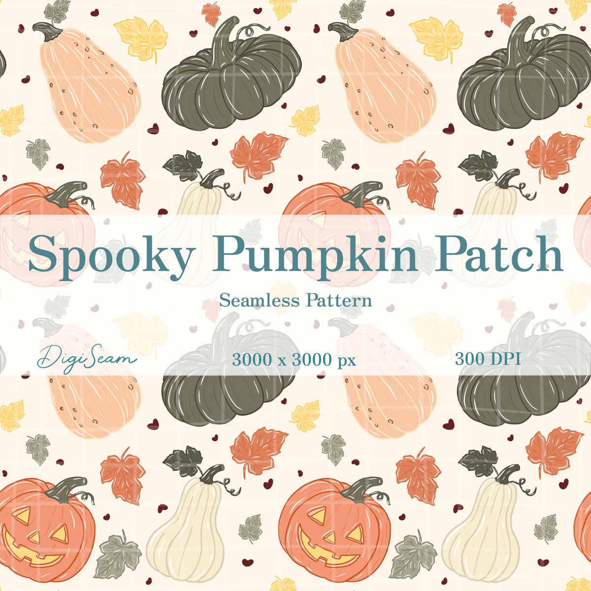 Spooky Pumpkin Patch Seamless Pattern, Hand-Drawn Halloween Digital Design