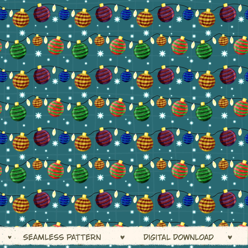 Twinkling Xmas Seamless Pattern, Hand-drawn Digital Design