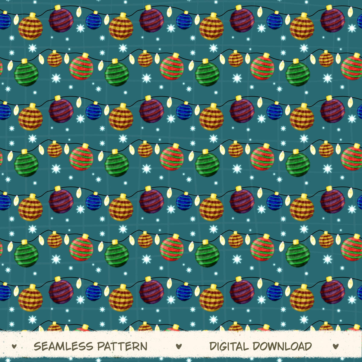 Twinkling Xmas Seamless Pattern, Hand-drawn Digital Design