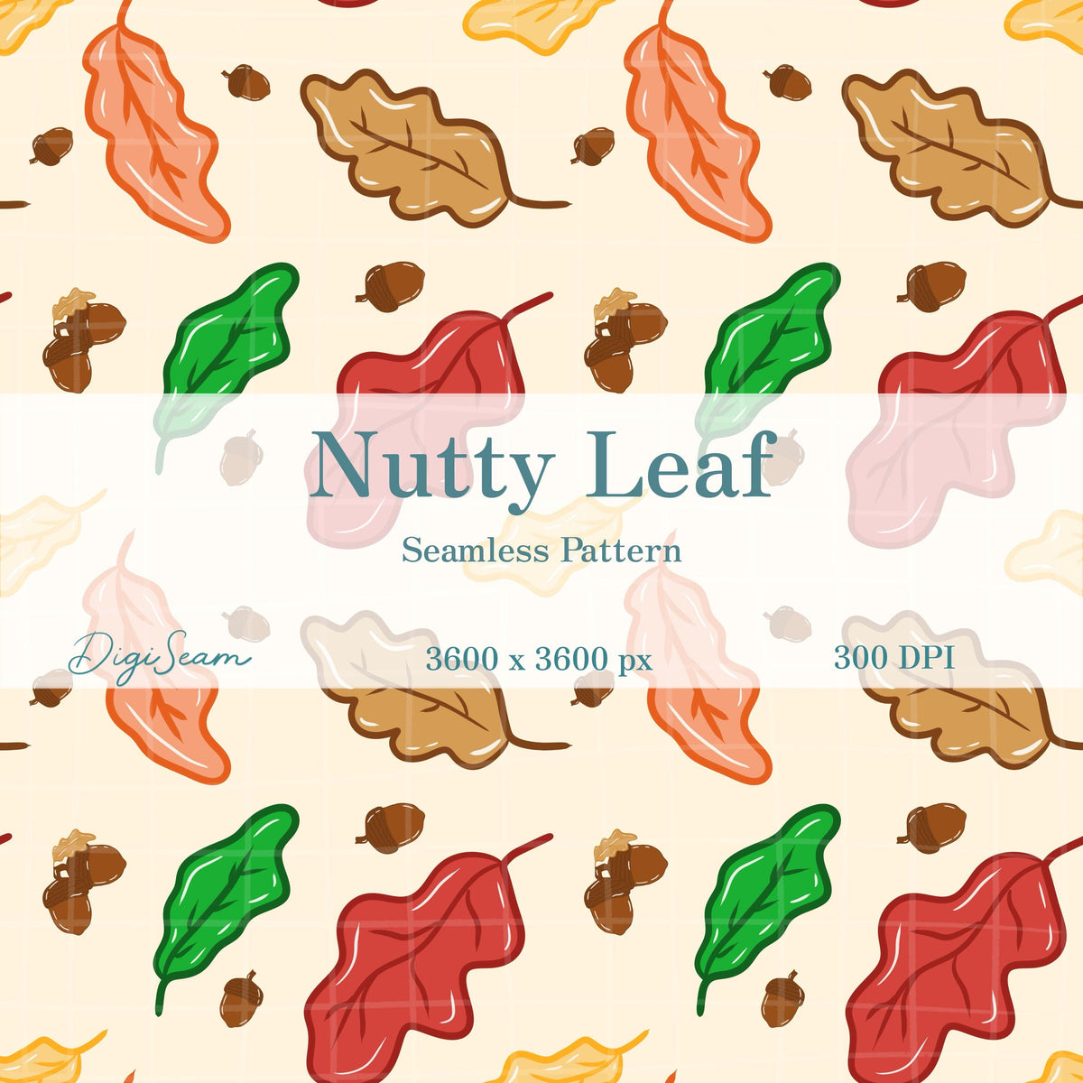 Nutty Leaf Seamless Pattern, Hand-Drawn Digital Design