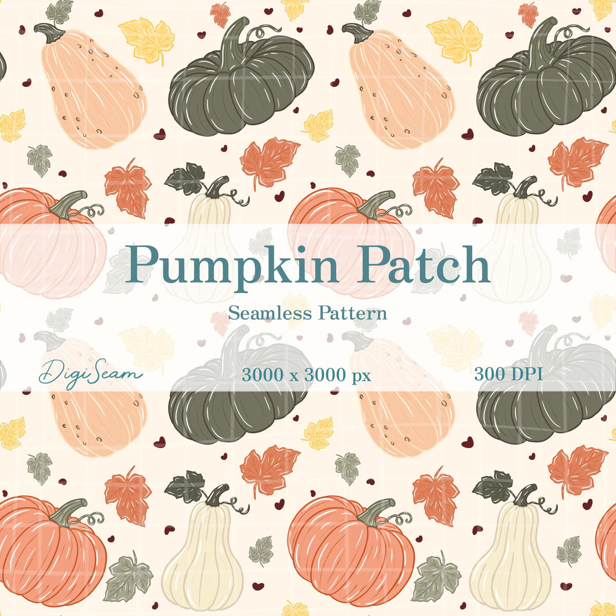 Pumpkin Patch Seamless Pattern, Hand-Drawn Halloween Digital Design