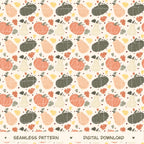 Pumpkin Patch Seamless Pattern, Hand-Drawn Halloween Digital Design