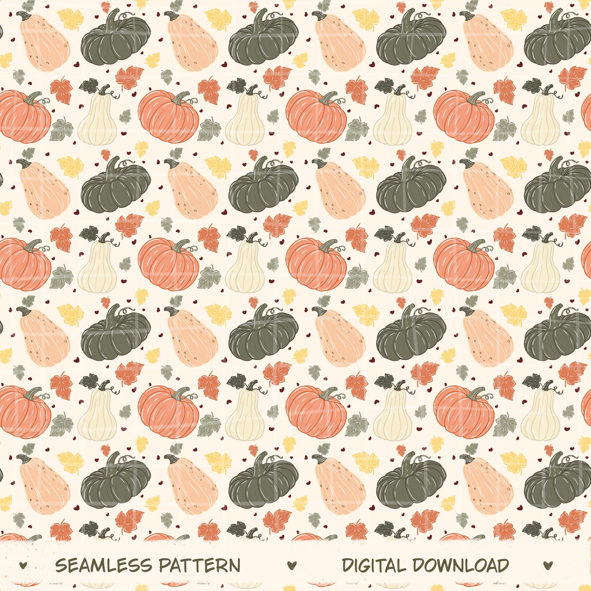 Pumpkin Patch Seamless Pattern, Hand-Drawn Halloween Digital Design