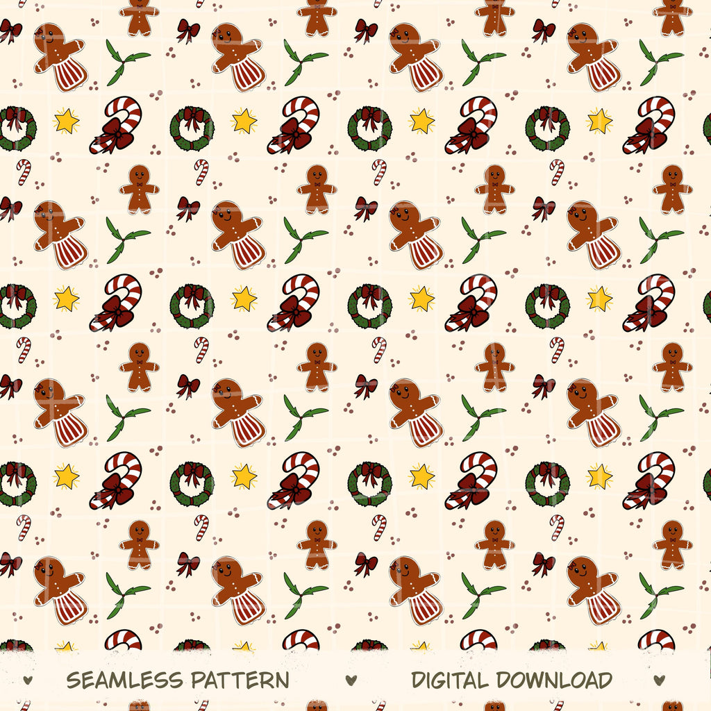 Christmas Cheer Seamless Pattern, Hand-Drawn Christmas Digital Design