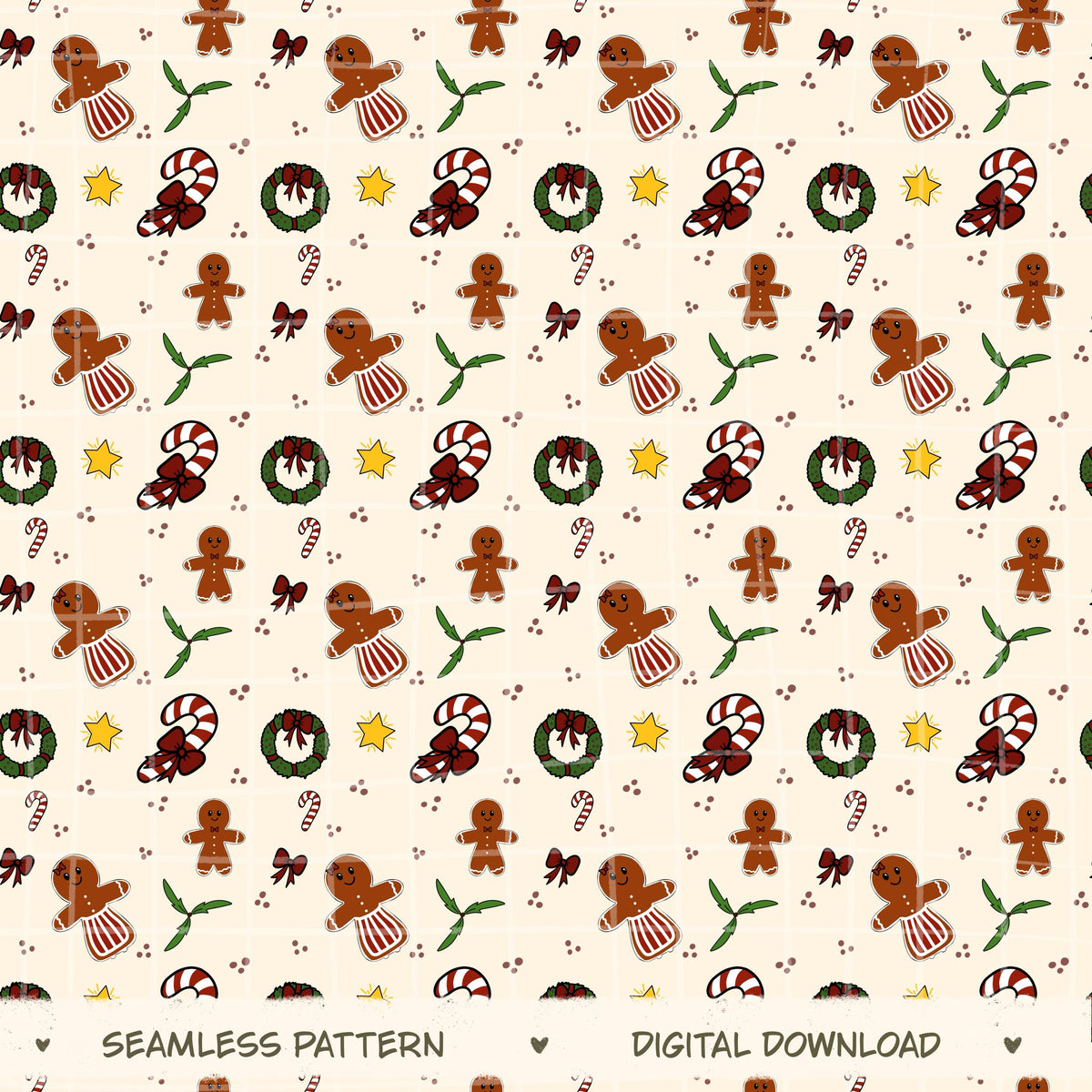 Christmas Cheer Seamless Pattern, Hand-Drawn Christmas Digital Design