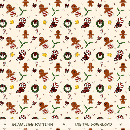 Christmas Cheer Seamless Pattern, Hand-Drawn Christmas Digital Design
