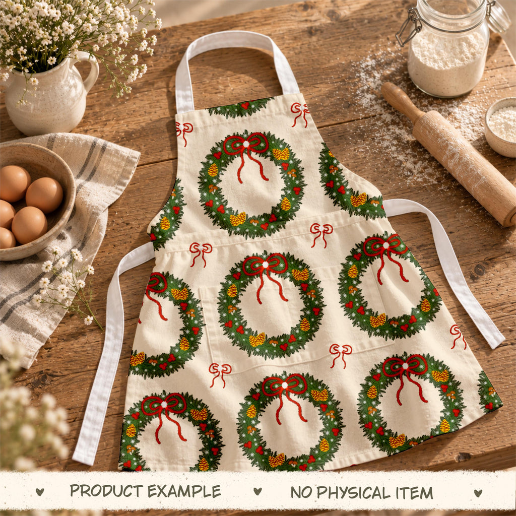 Merry Little Wreaths Seamless Pattern, Hand-Drawn Christmas Digital Design
