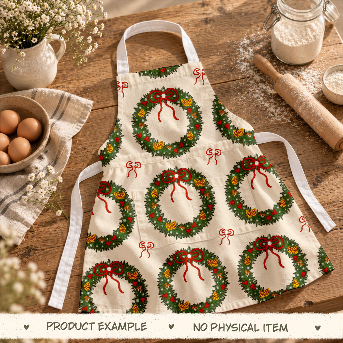 Merry Little Wreaths Seamless Pattern, Hand-Drawn Christmas Digital Design