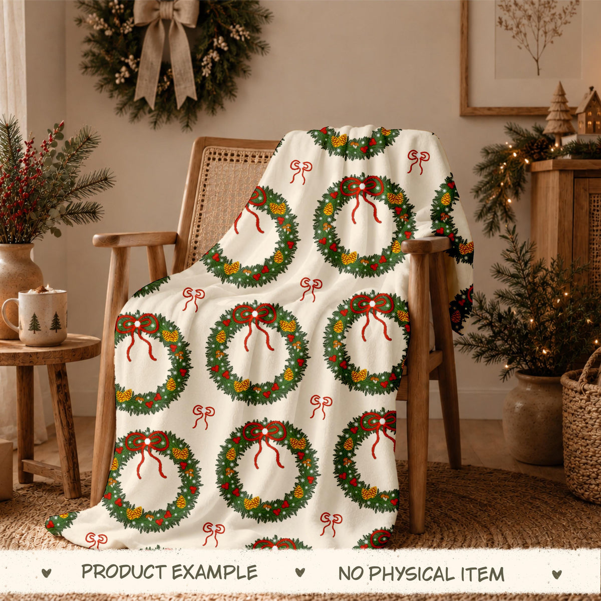 Merry Little Wreaths Seamless Pattern, Hand-Drawn Christmas Digital Design