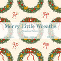 Merry Little Wreaths Seamless Pattern, Hand-Drawn Christmas Digital Design