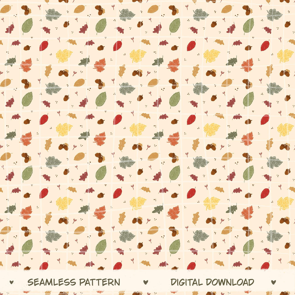 Ditsy Autumn Seamless Pattern, Hand-drawn Digital Design