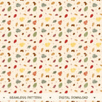 Ditsy Autumn Seamless Pattern, Hand-drawn Digital Design