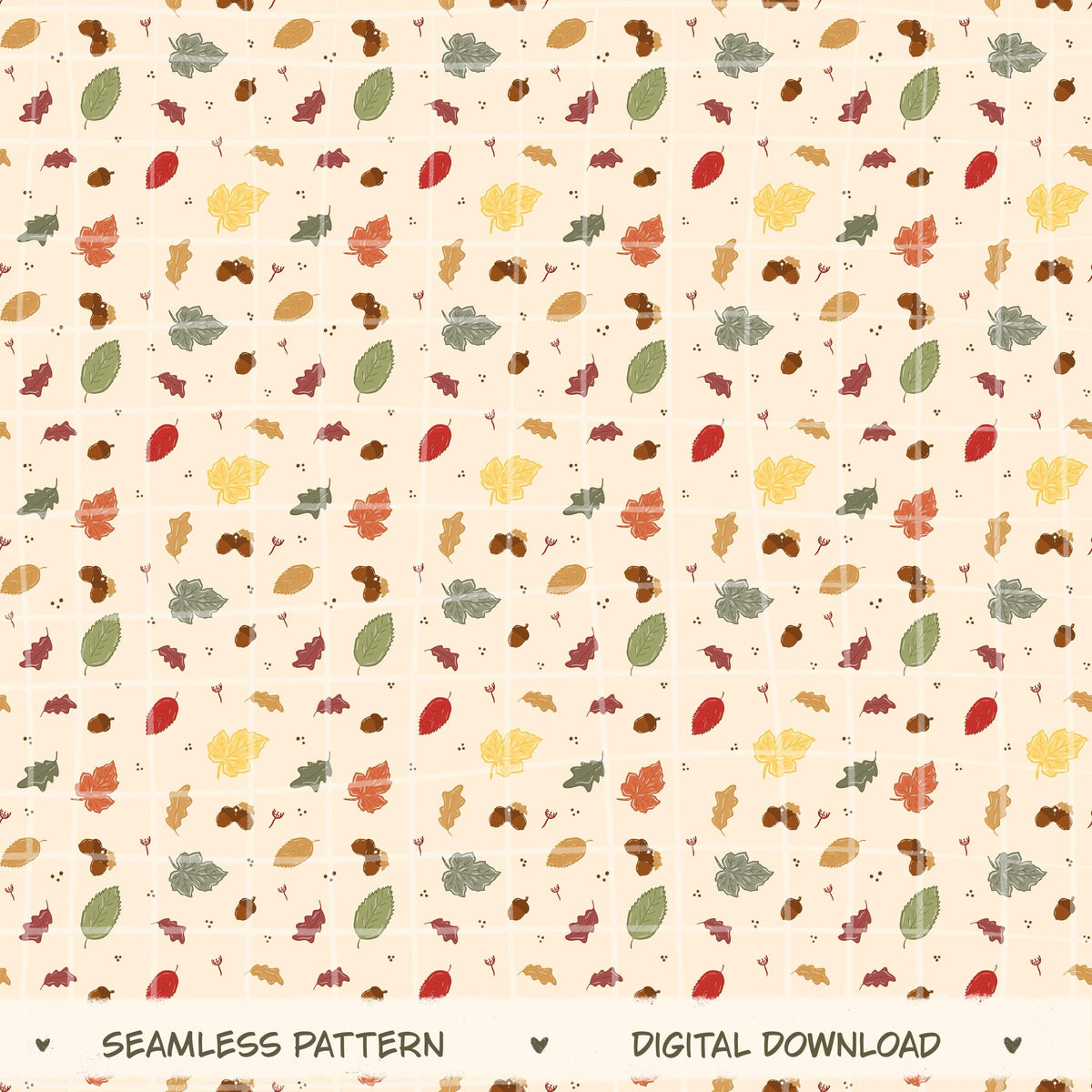 Ditsy Autumn Seamless Pattern, Hand-drawn Digital Design