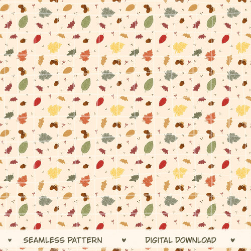 Ditsy Autumn Seamless Pattern, Hand-drawn Digital Design