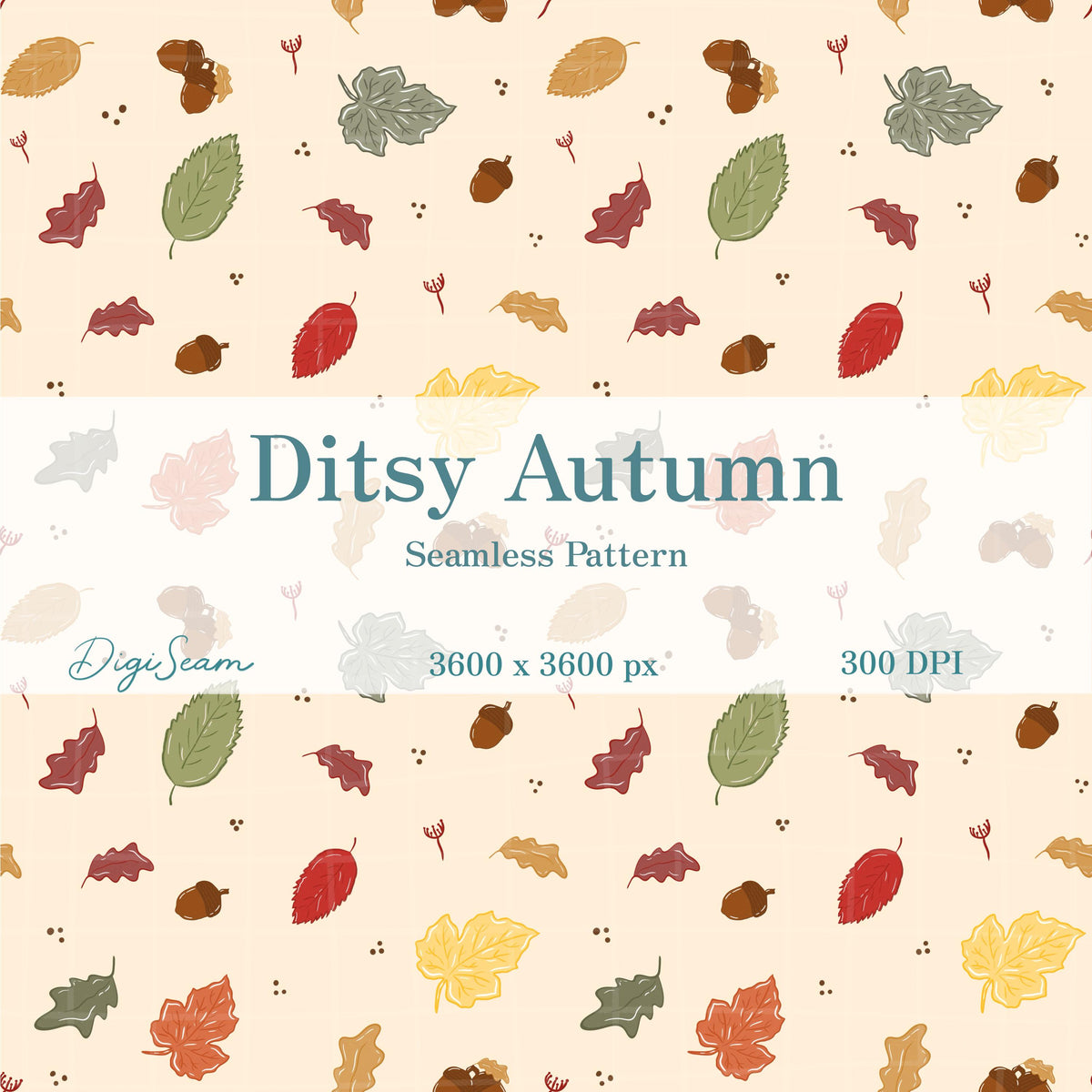 Ditsy Autumn Seamless Pattern, Hand-drawn Digital Design
