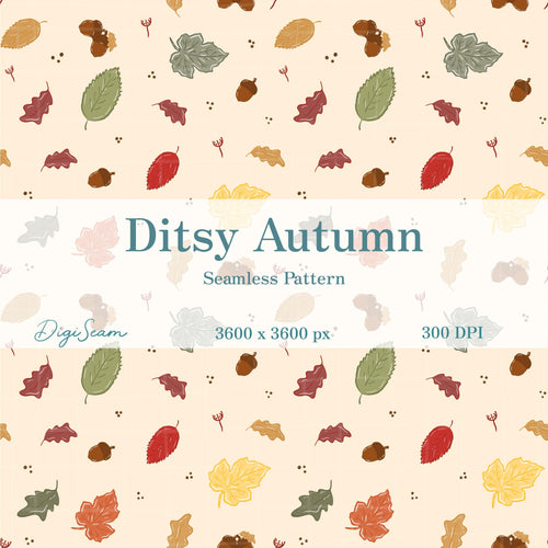 Ditsy Autumn Seamless Pattern, Hand-drawn Digital Design