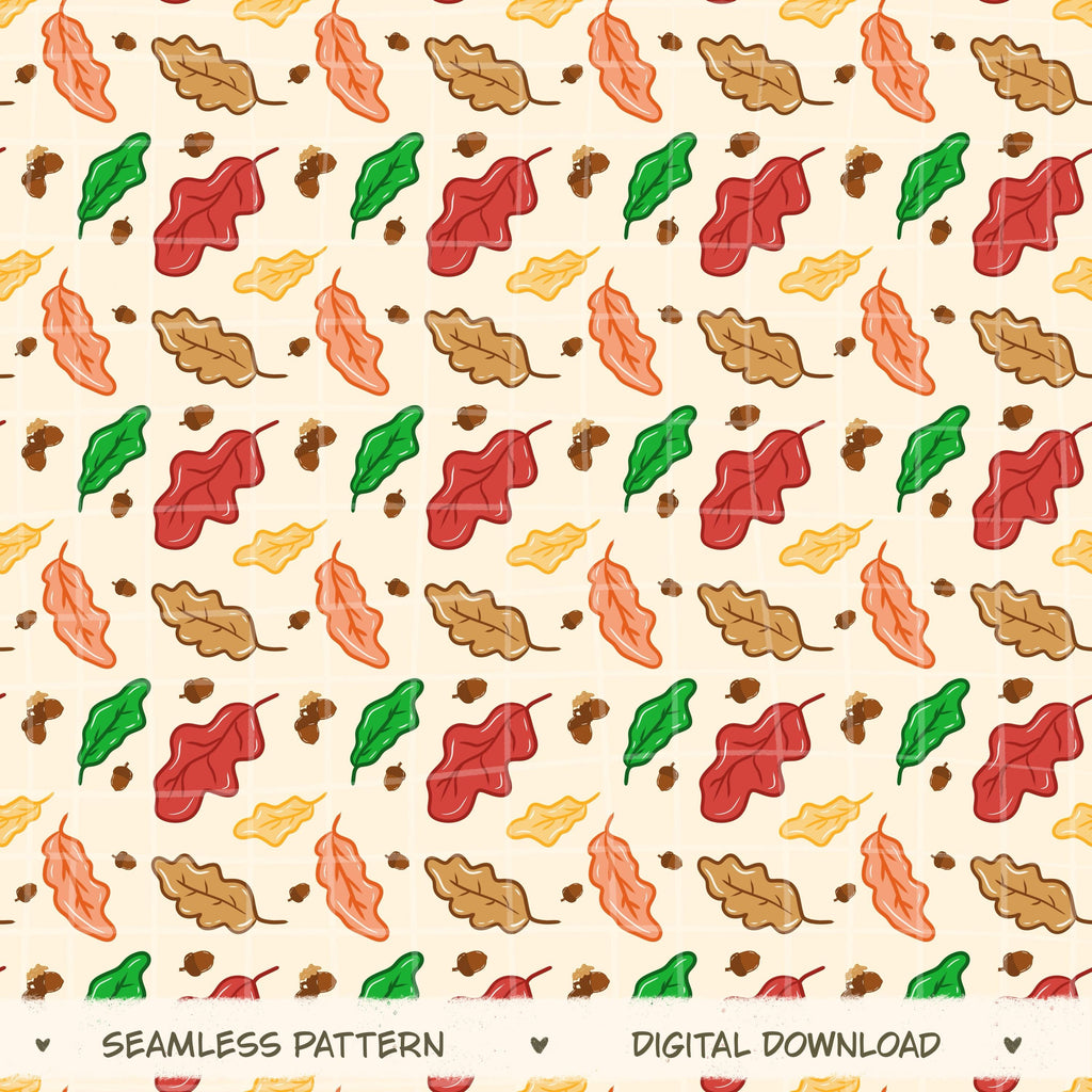 Nutty Leaf Seamless Pattern, Hand-Drawn Digital Design