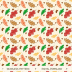 Nutty Leaf Seamless Pattern, Hand-Drawn Digital Design