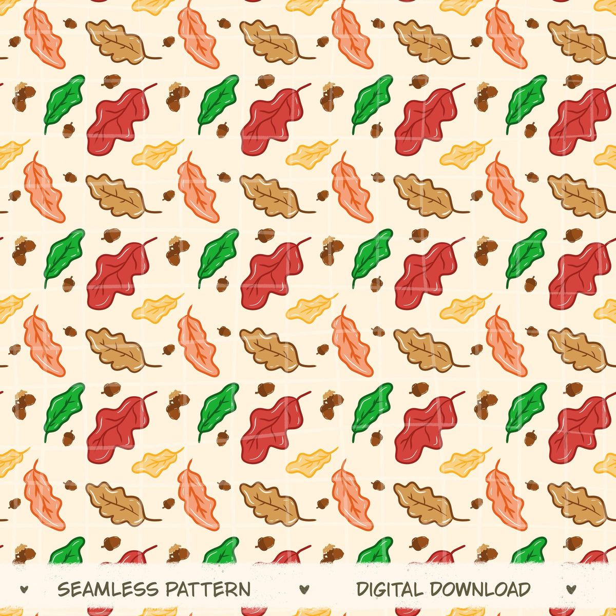 Nutty Leaf Seamless Pattern, Hand-Drawn Digital Design